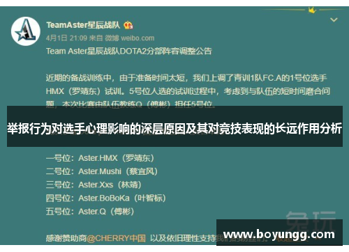 举报行为对选手心理影响的深层原因及其对竞技表现的长远作用分析